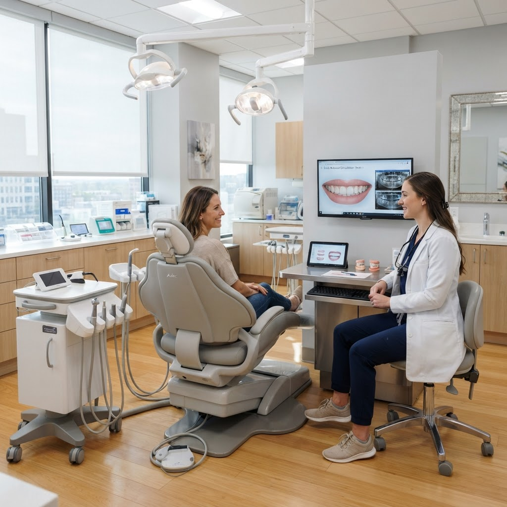 Bright dental and aesthetic practice lobby